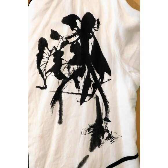 Moonlight Y&S Fashion Jacket 2X White Black Trim 3/4 Slv Abstract Print Linen - Picture 3 of 7